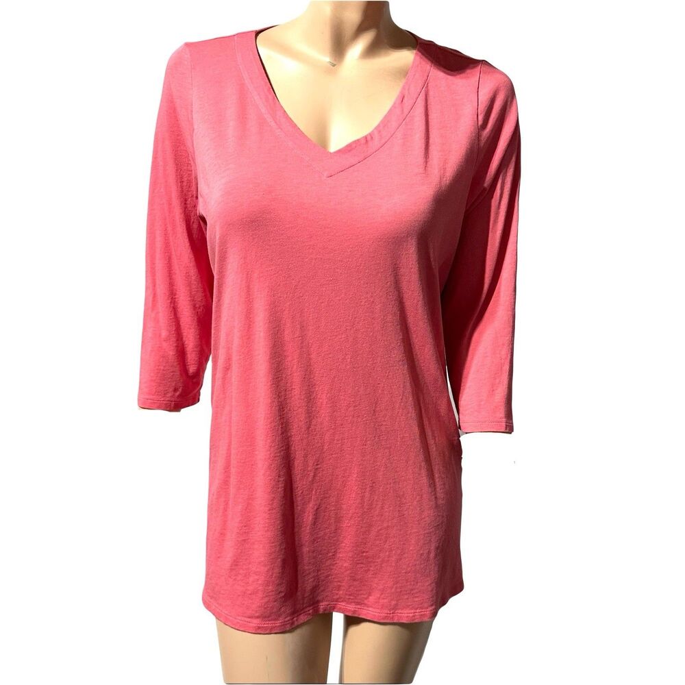 J. Jill Tunic Top Womens Pink Coral Blouse 3/4 Sleeve  Size L P Petite NWT